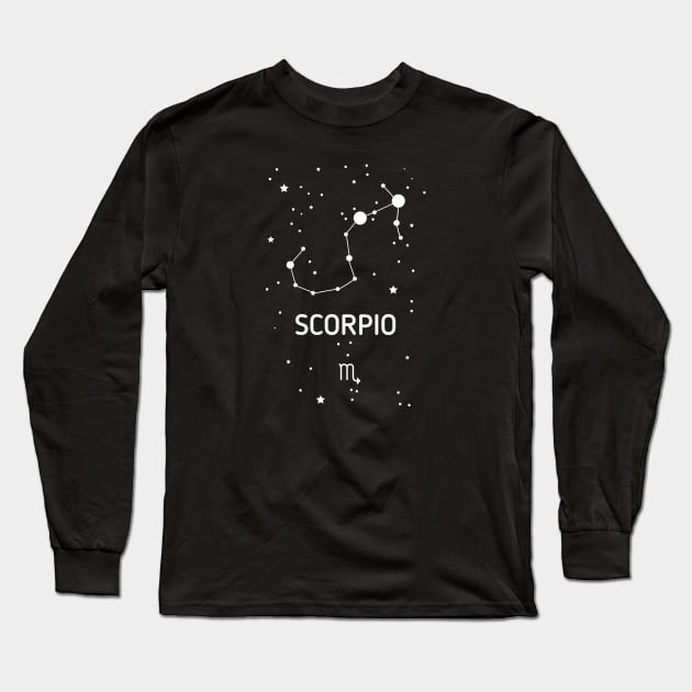 Scorpio Zodiac Sign Constellation (White Print) Long Sleeve T-Shirt by The Cosmic Pharmacist